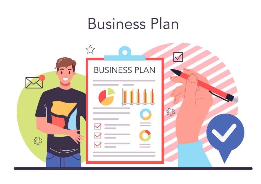 Business plan concept. Idea of business strategy. Setting a goal or target and following schedule. Financial research, analysis and organization. Isolated flat vector illustration